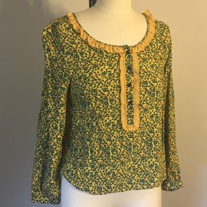 Mod cloth long sleeve green and yellow floral top